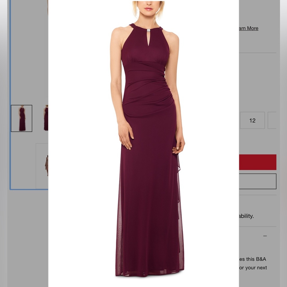 B&A halter gown, size 10, burgundy, brand new